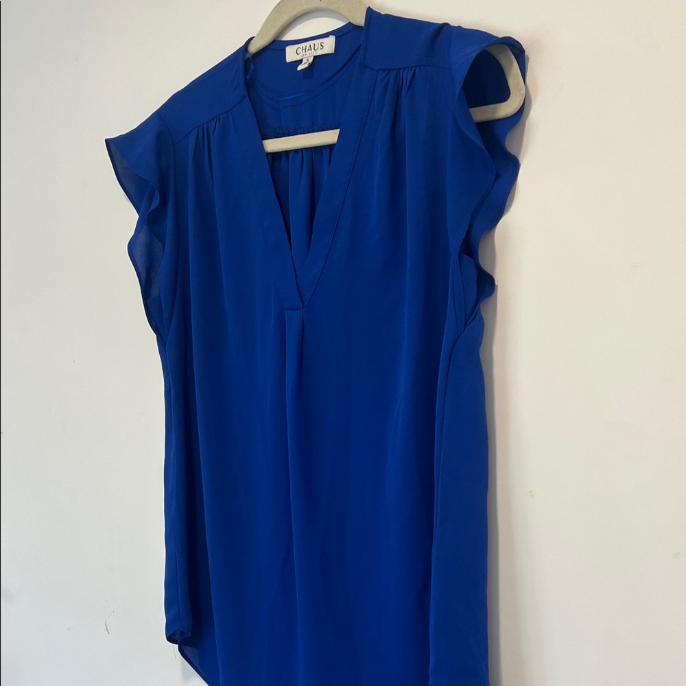 Chaus Women's Royal Blue Flutter Sleeve Blouse - Picture 2 of 4